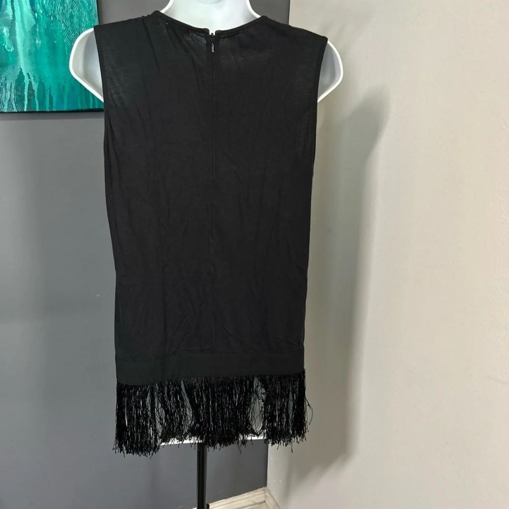 J CREW Top Womens Small‎ Black Sleeveless Tank Fringe Hem Zip Back Cotton